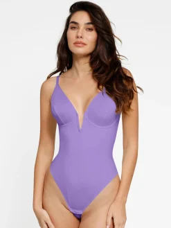 Shapewear Deep V-Neck Low Back Sculpting Thong Bodysuit
