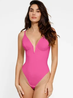Shapewear Deep V-Neck Low Back Sculpting Thong Bodysuit