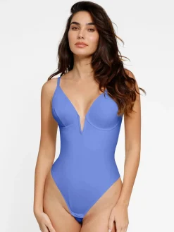 Shapewear Deep V-Neck Low Back Sculpting Thong Bodysuit