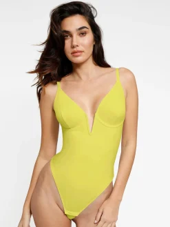 Shapewear Deep V-Neck Low Back Sculpting Thong Bodysuit