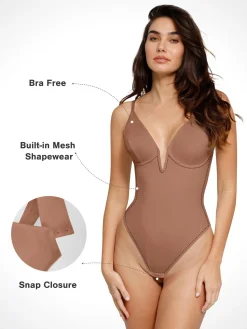 Shapewear Deep V-Neck Low Back Sculpting Thong Bodysuit