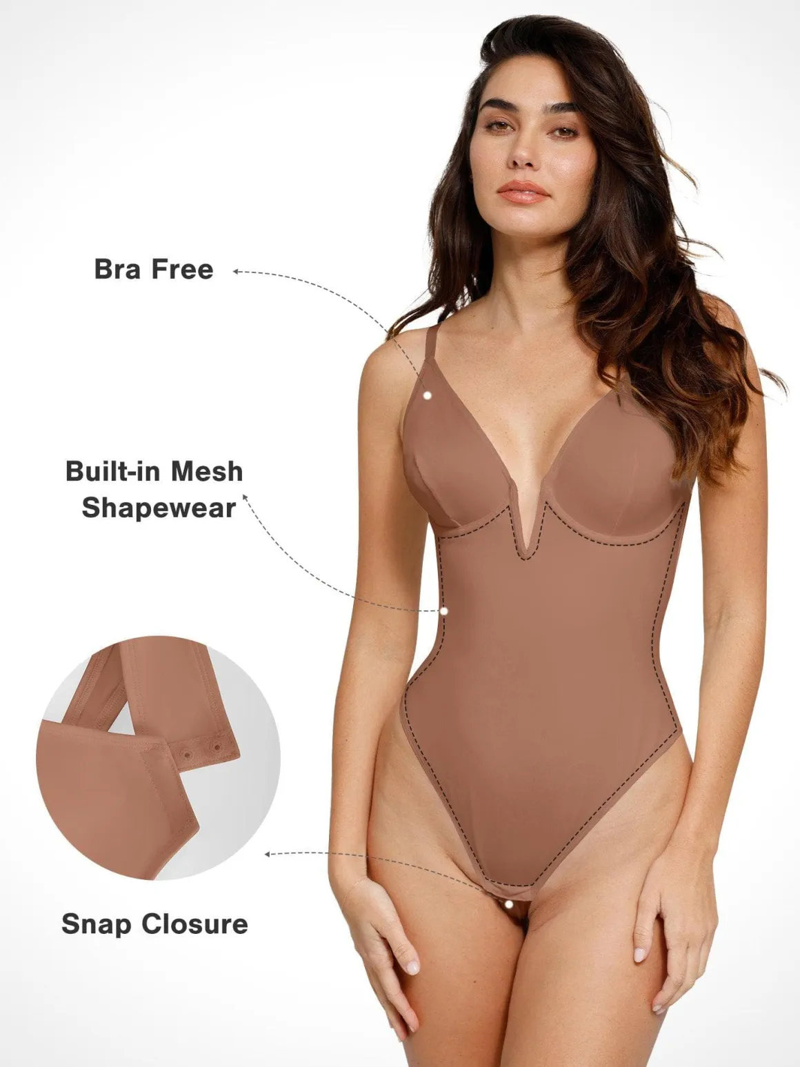 Shapewear Deep V-Neck Low Back Sculpting Thong Bodysuit