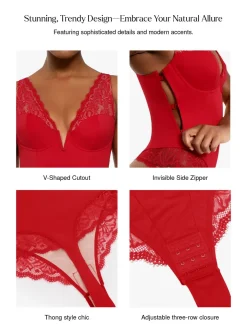 Shapewear Deep V-Neck Sculpting Lace Inset Bodysuit