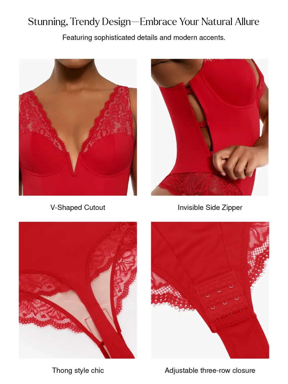 Shapewear Deep V-Neck Sculpting Lace Inset Bodysuit