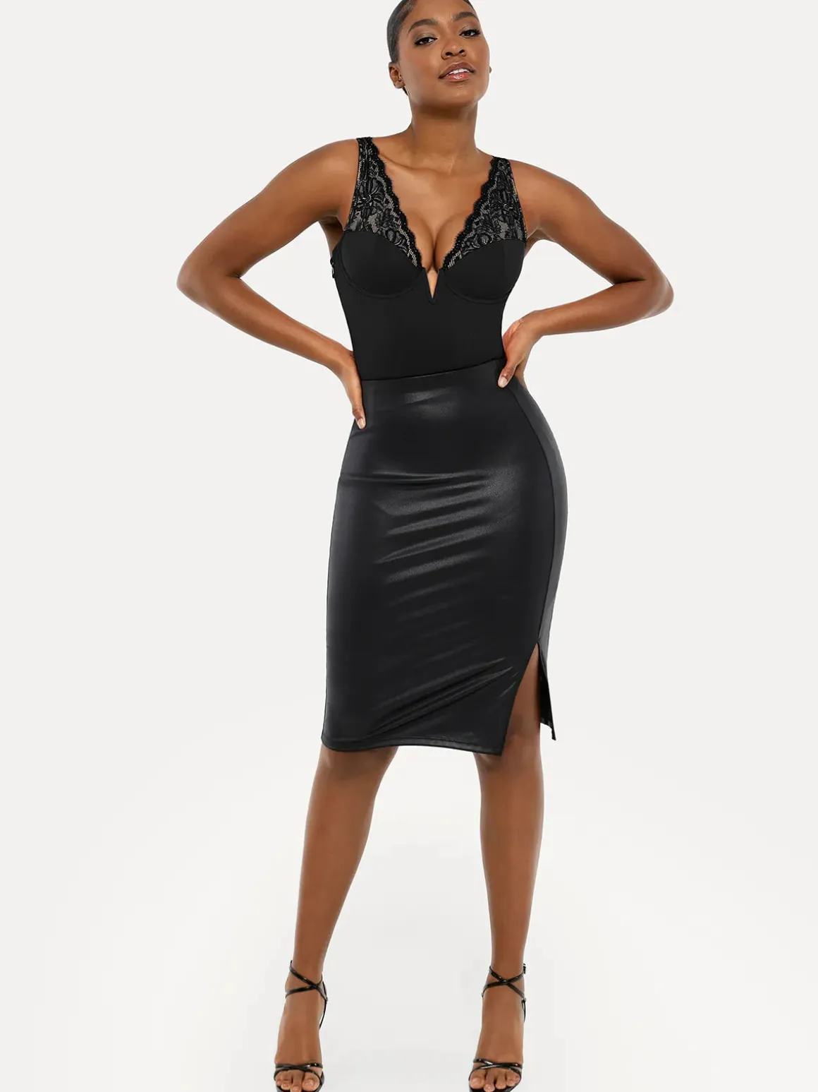 Shapewear Deep V-Neck Sculpting Lace Inset Bodysuit