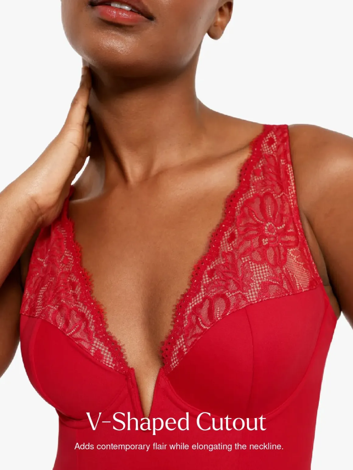 Shapewear Deep V-Neck Sculpting Lace Inset Bodysuit