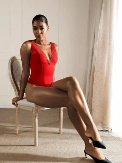 Shapewear Deep V-Neck Sculpting Lace Inset Bodysuit