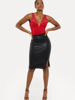 Shapewear Deep V-Neck Sculpting Lace Inset Bodysuit