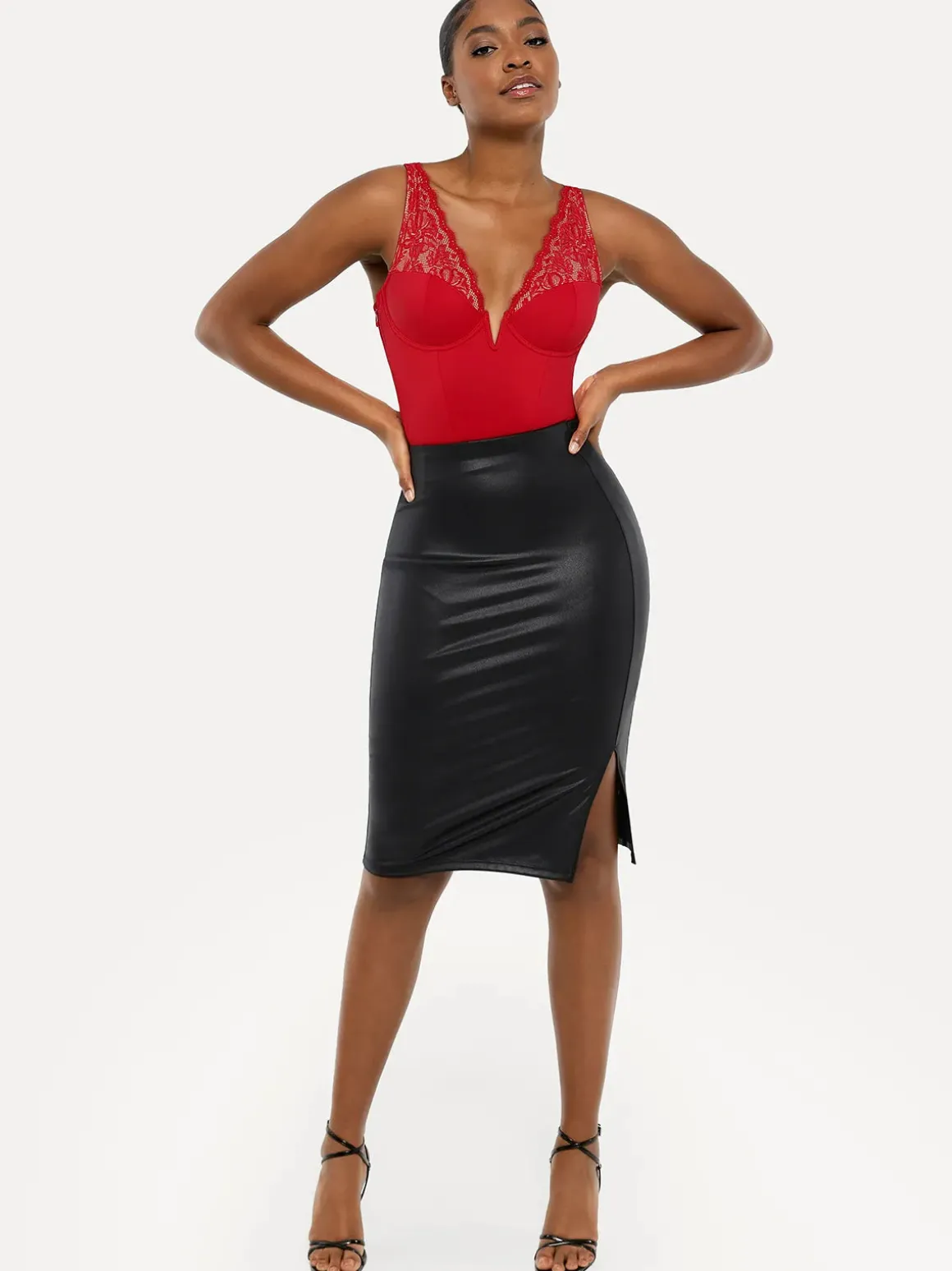 Shapewear Deep V-Neck Sculpting Lace Inset Bodysuit