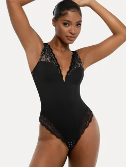 Shapewear Deep V-Neck Sculpting Lace Inset Bodysuit