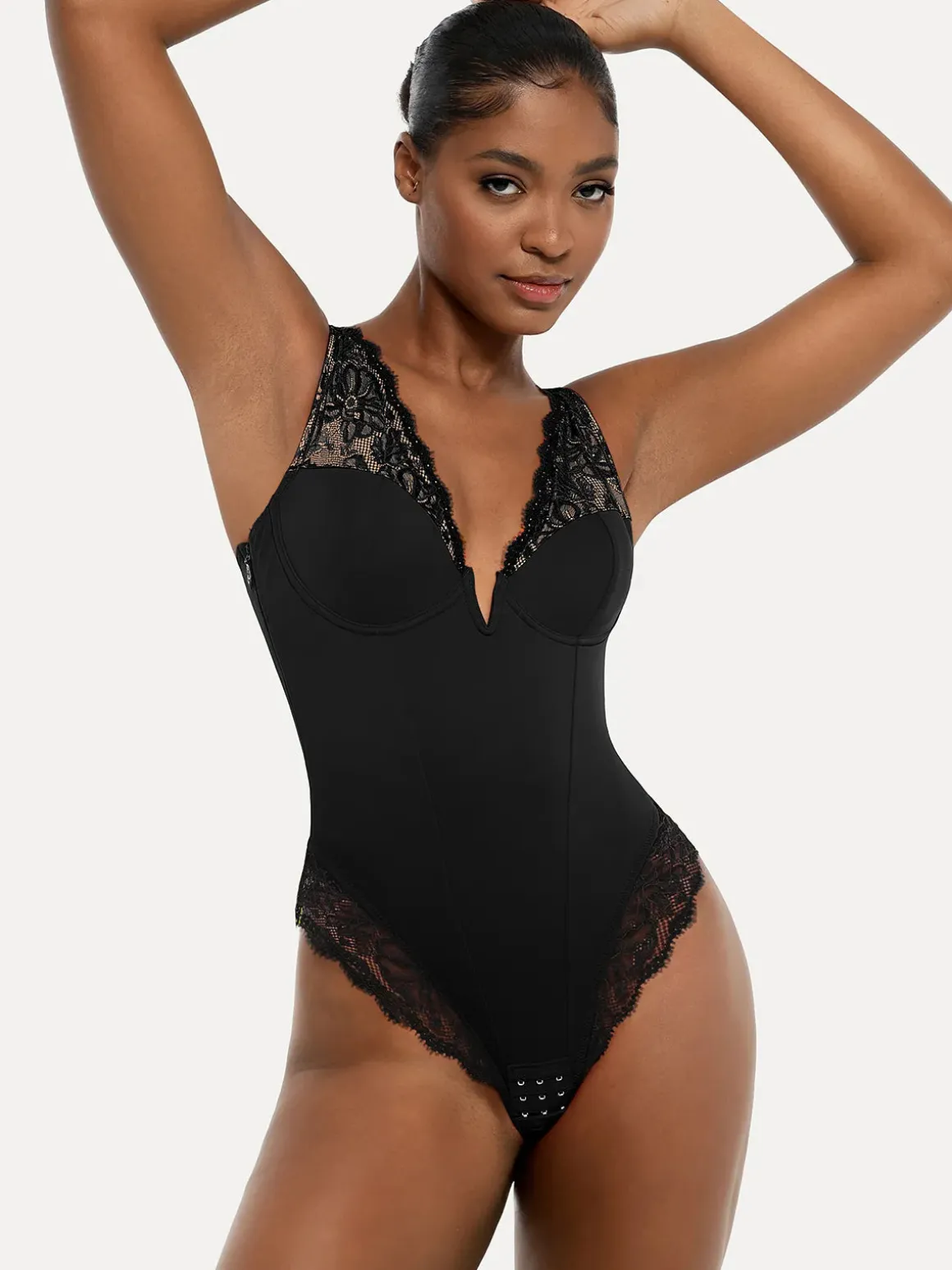 Shapewear Deep V-Neck Sculpting Lace Inset Bodysuit