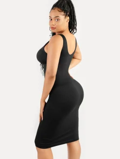 Shapewear Deep V-Neck Tummy Control Midi Dress