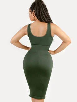 Shapewear Deep V-Neck Tummy Control Midi Dress