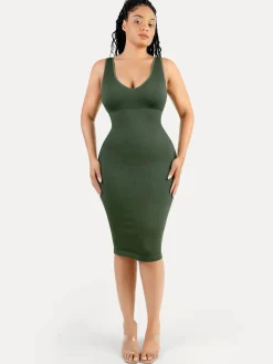 Shapewear Deep V-Neck Tummy Control Midi Dress
