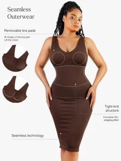 Shapewear Deep V-Neck Tummy Control Midi Dress