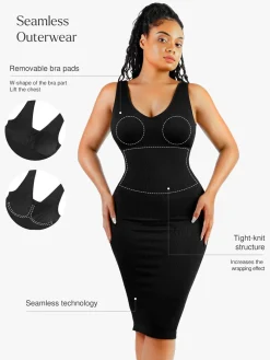 Shapewear Deep V-Neck Tummy Control Midi Dress