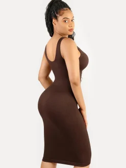Shapewear Deep V-Neck Tummy Control Midi Dress