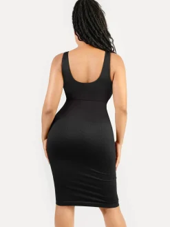 Shapewear Deep V-Neck Tummy Control Midi Dress