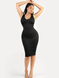 Shapewear Deep V-Neck Tummy Control Midi Dress