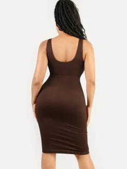 Shapewear Deep V-Neck Tummy Control Midi Dress