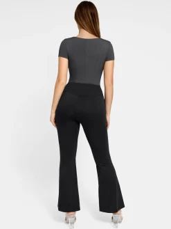 Shapewear Denim Short Sleeve Zip Front Slimming Bodysuit