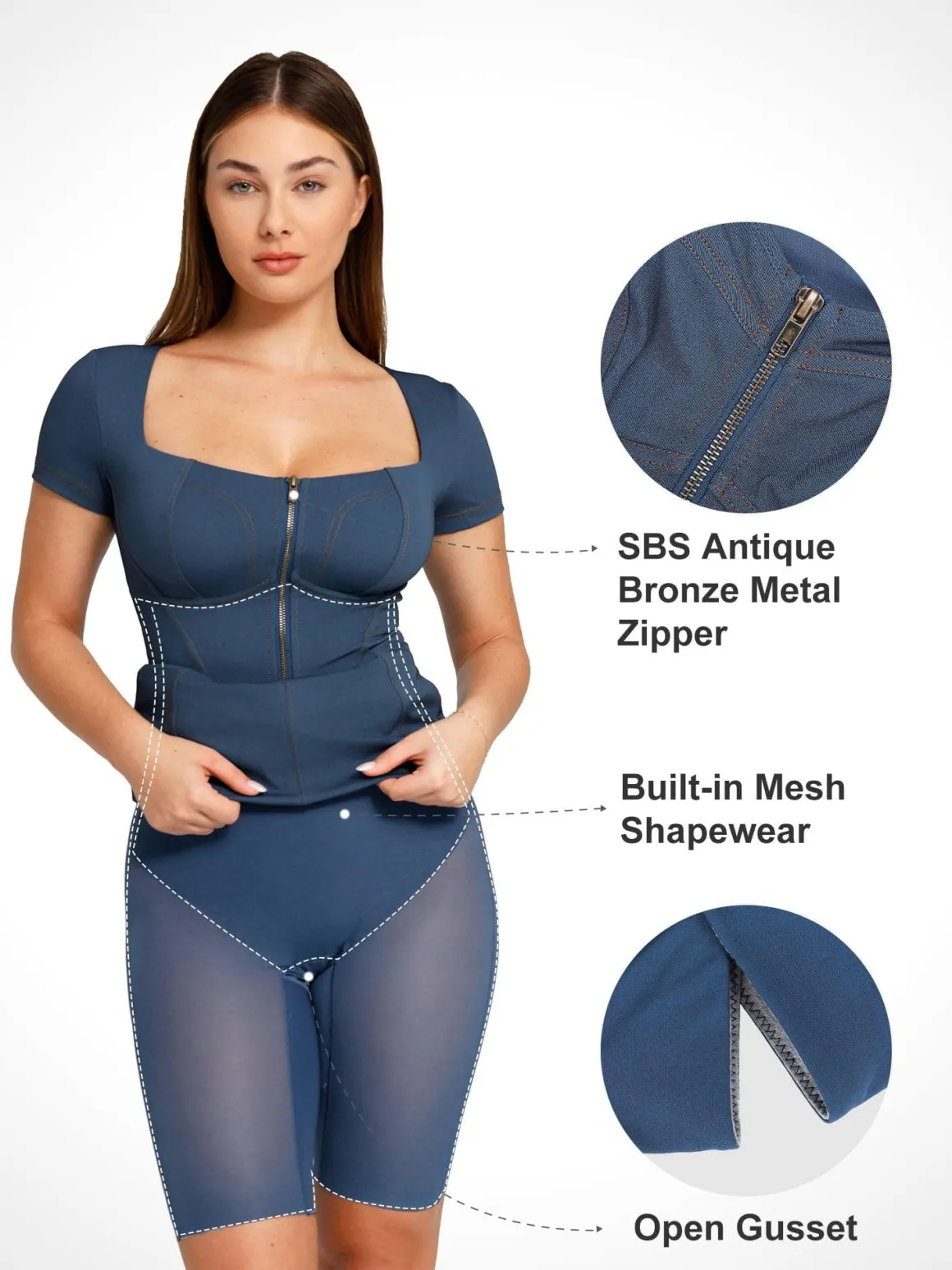Shapewear Denim Square Neck Tummy Control Midi Dress