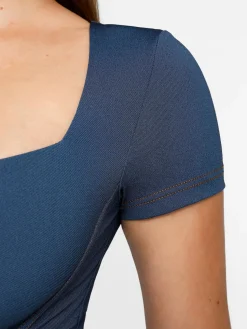Shapewear Denim Square Neck Tummy Control Midi Dress