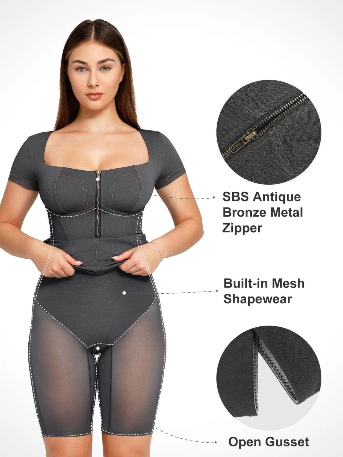 Shapewear Denim Square Neck Tummy Control Midi Dress