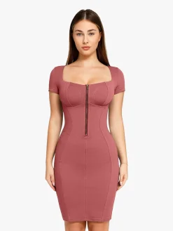Shapewear Denim Square Neck Tummy Control Midi Dress