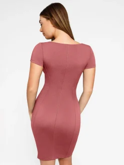 Shapewear Denim Square Neck Tummy Control Midi Dress