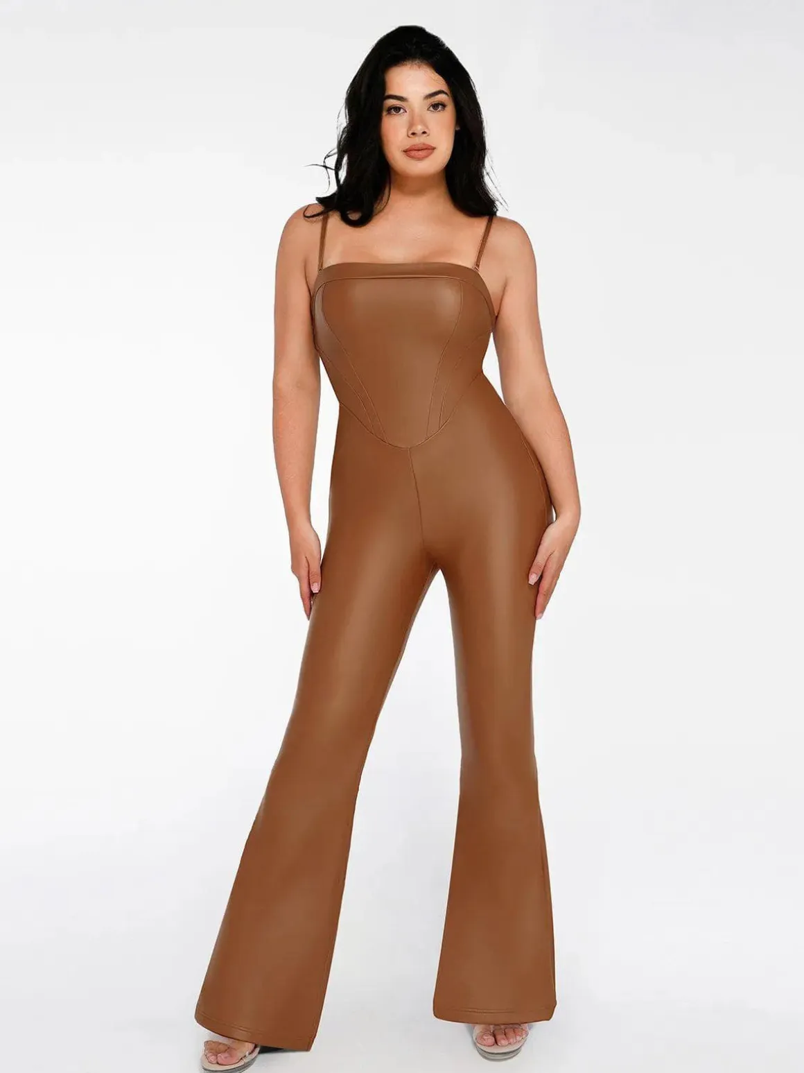 Shapewear Faux Leather Corset Jumpsuit Set