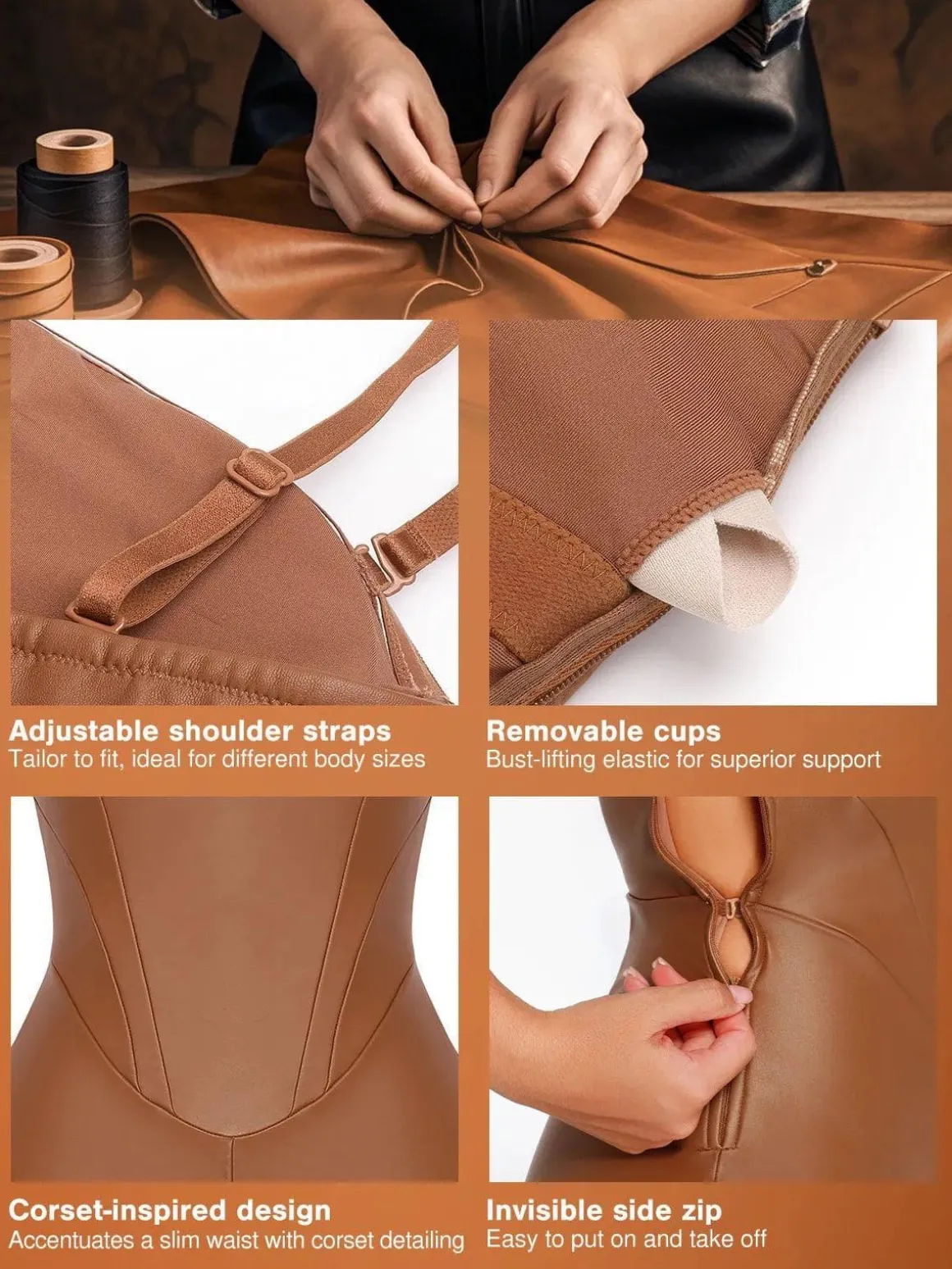 Shapewear Faux Leather Corset Jumpsuit Set
