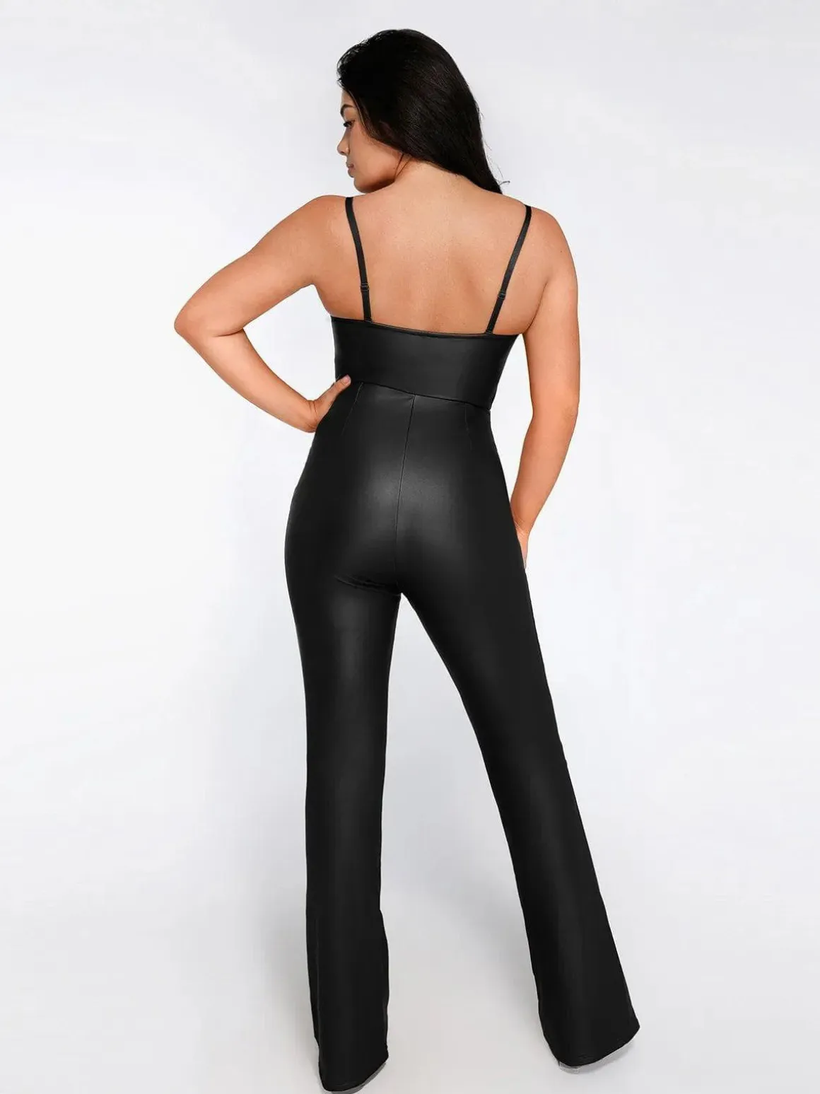 Shapewear Faux Leather Corset Jumpsuit Set