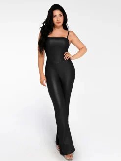 Shapewear Faux Leather Corset Jumpsuit Set