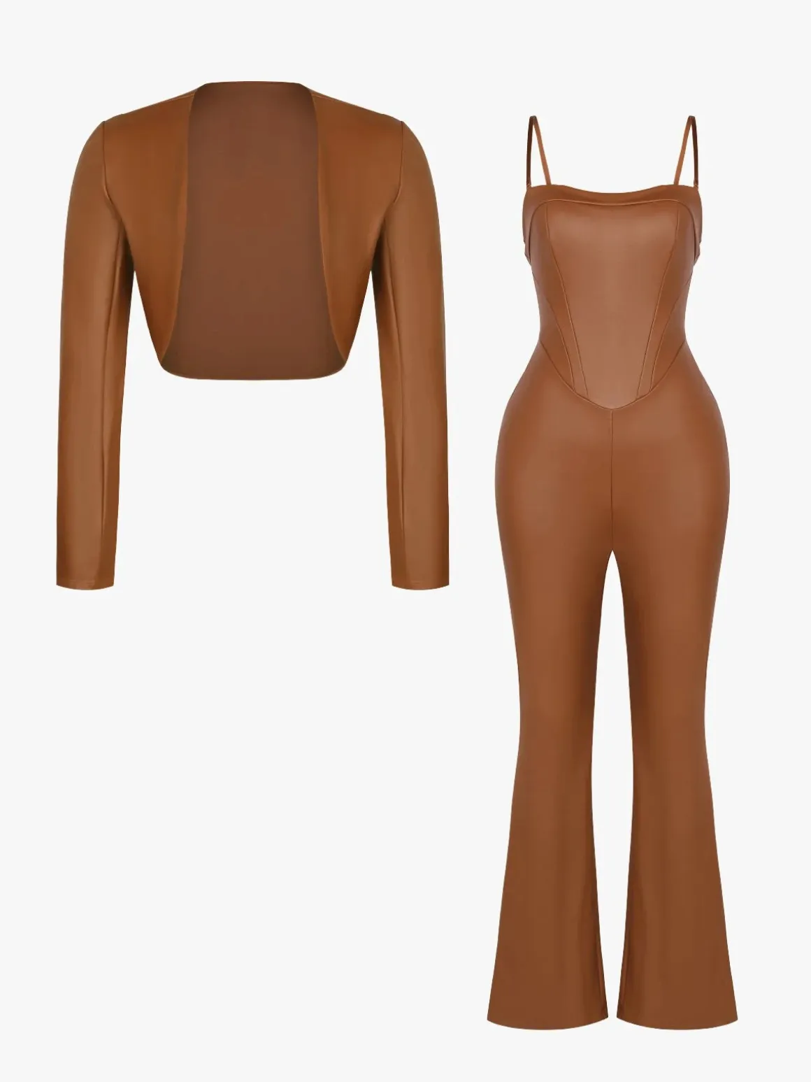 Shapewear Faux Leather Corset Jumpsuit Set
