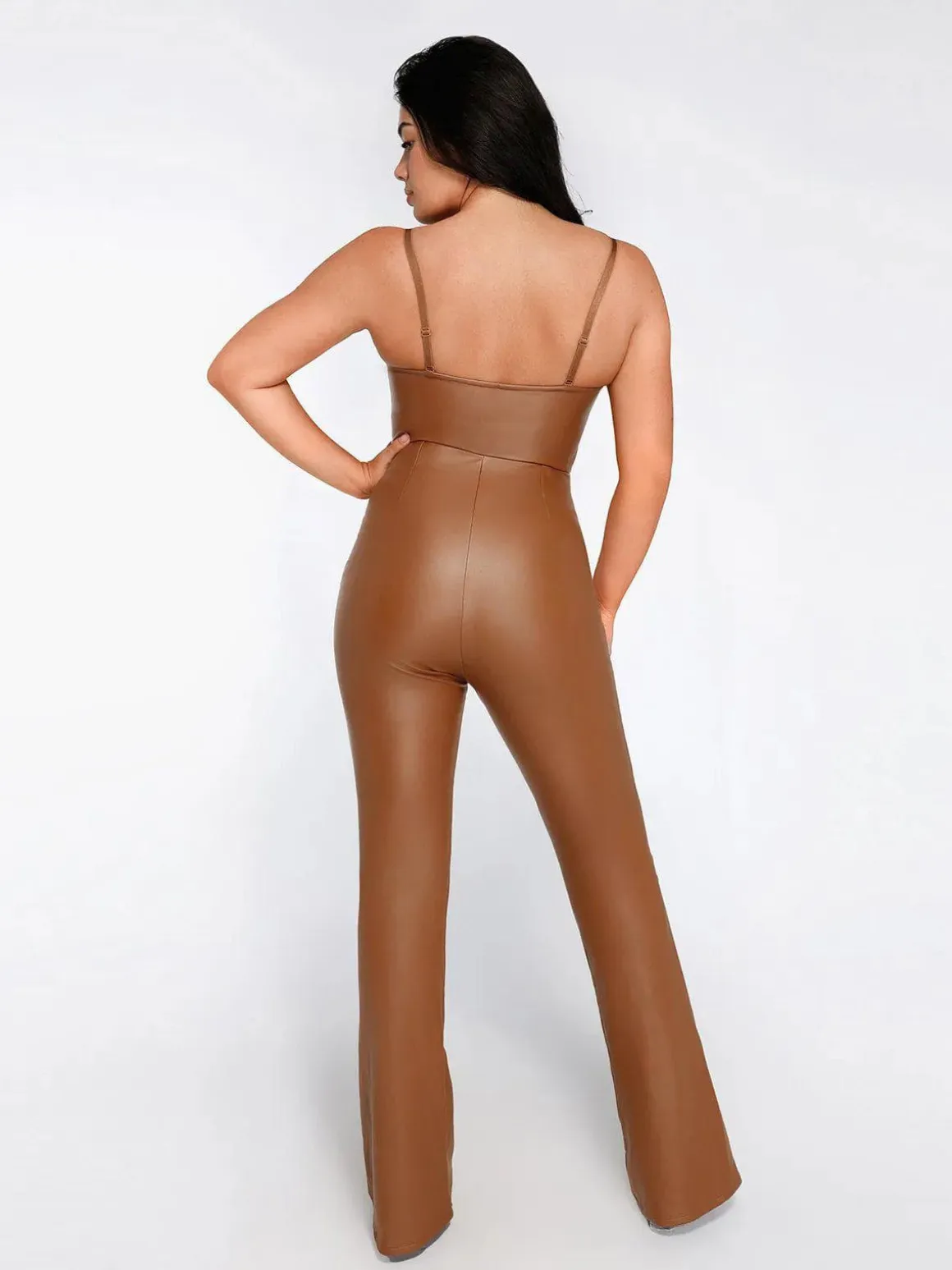 Shapewear Faux Leather Corset Jumpsuit Set