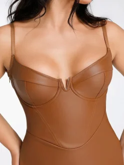 Shapewear Faux Leather Corset Midi Dress Bolero Jacket Set