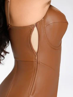 Shapewear Faux Leather Corset Midi Dress Bolero Jacket Set