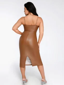 Shapewear Faux Leather Corset Midi Dress Bolero Jacket Set