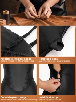 Shapewear Faux Leather Corset Bodice Slimming Jumpsuit