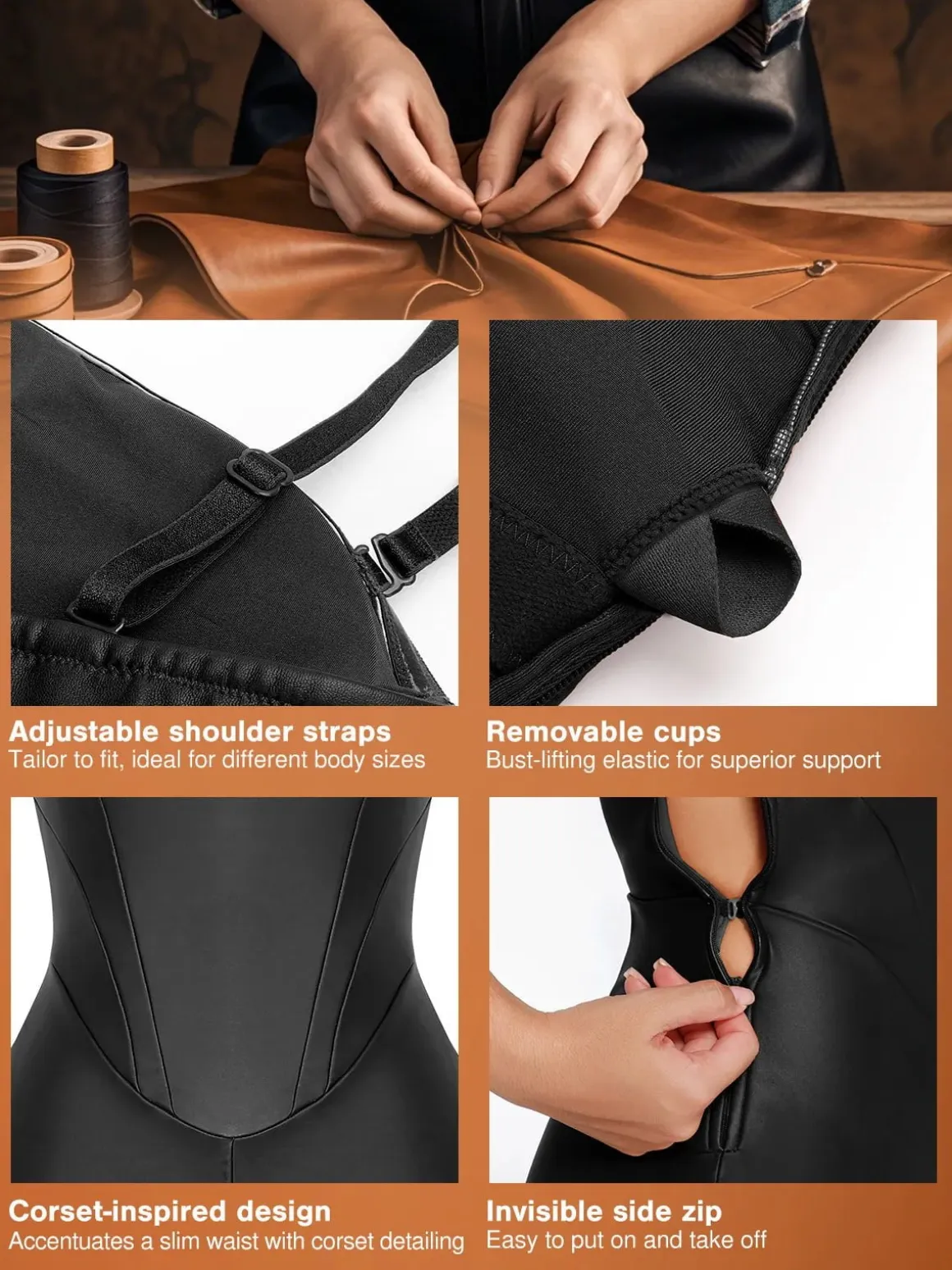 Shapewear Faux Leather Corset Bodice Slimming Jumpsuit
