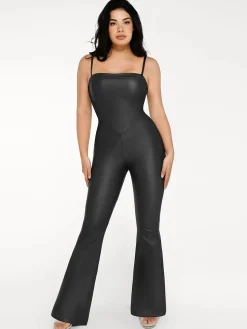 Shapewear Faux Leather Corset Bodice Slimming Jumpsuit