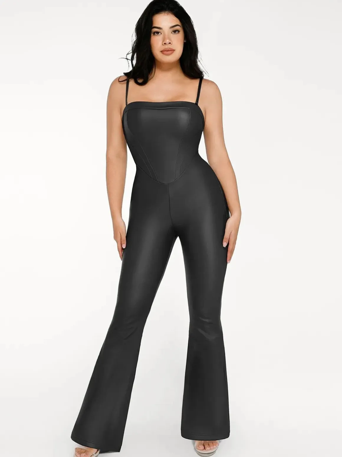 Shapewear Faux Leather Corset Bodice Slimming Jumpsuit
