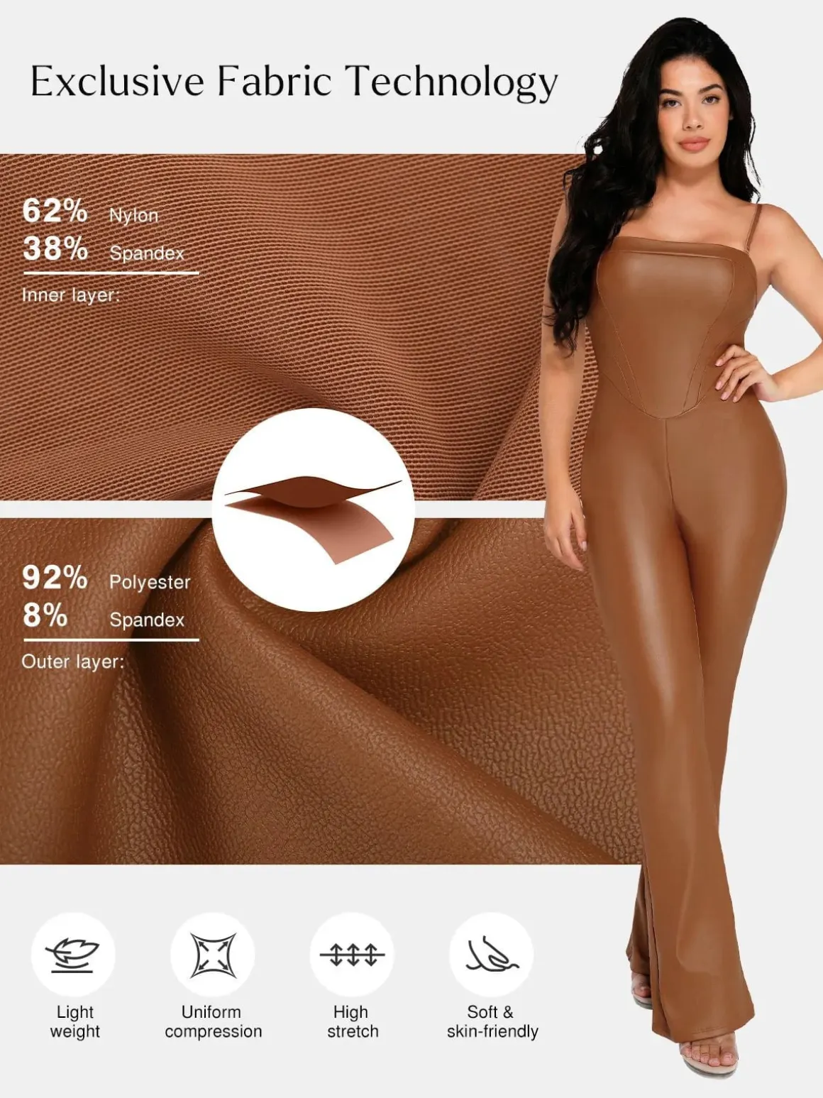 Shapewear Faux Leather Corset Bodice Slimming Jumpsuit
