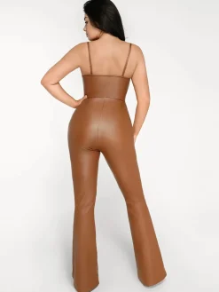 Shapewear Faux Leather Corset Bodice Slimming Jumpsuit