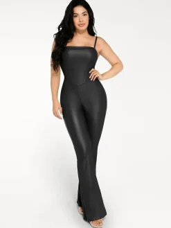 Shapewear Faux Leather Corset Bodice Slimming Jumpsuit