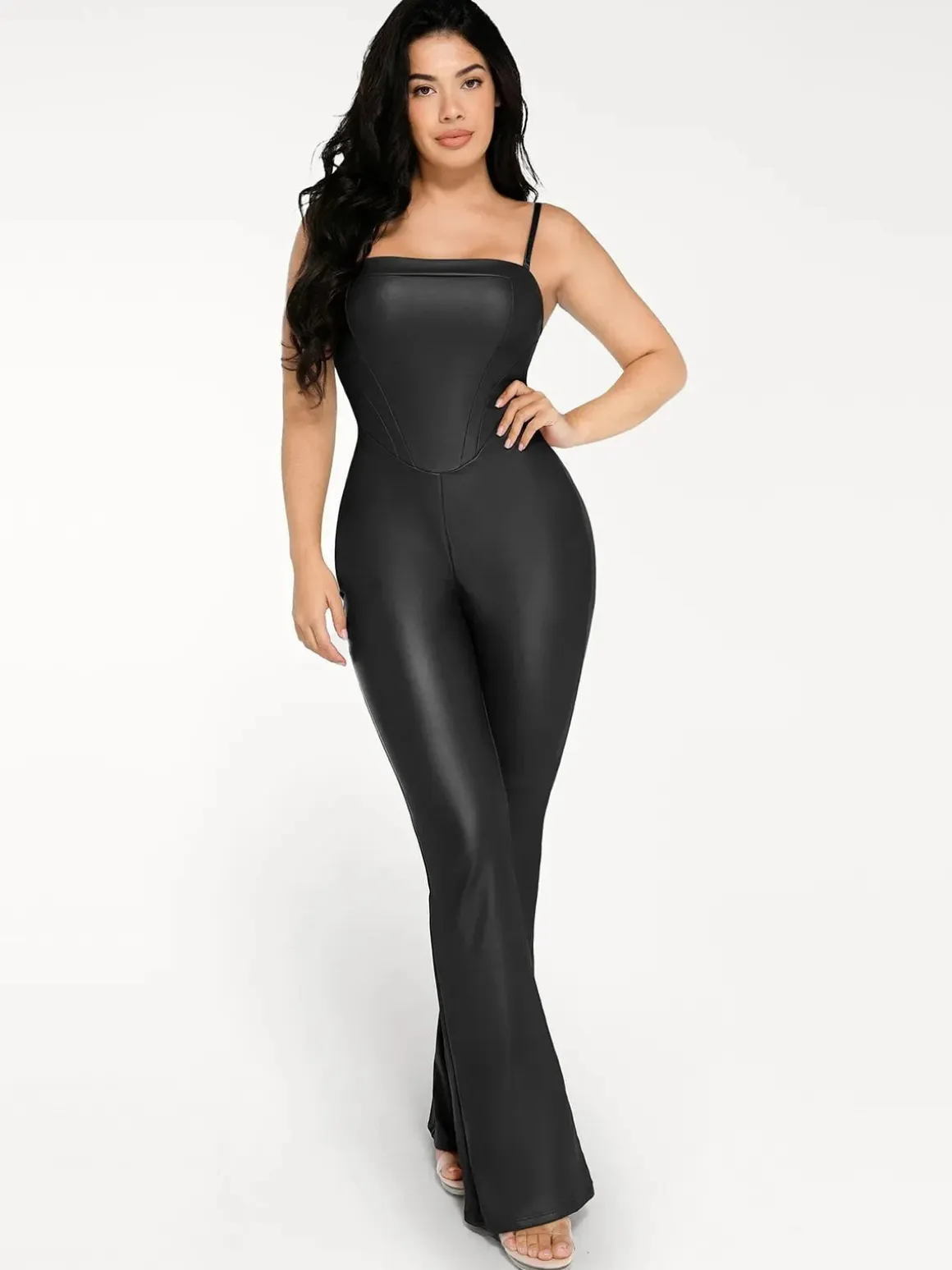 Shapewear Faux Leather Corset Bodice Slimming Jumpsuit