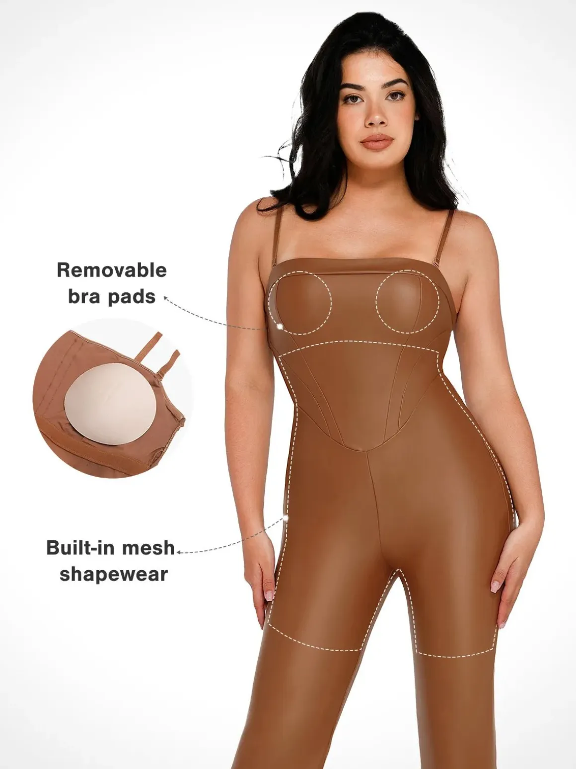 Shapewear Faux Leather Corset Bodice Slimming Jumpsuit