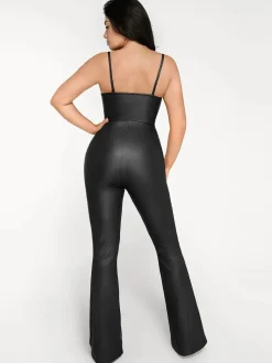 Shapewear Faux Leather Corset Bodice Slimming Jumpsuit