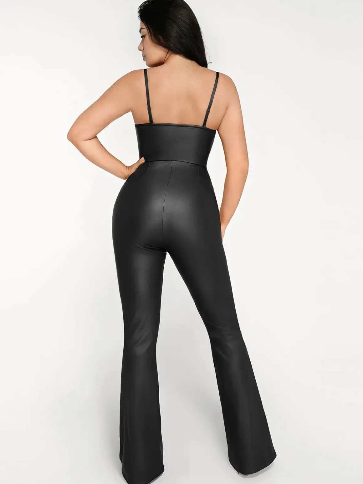 Shapewear Faux Leather Corset Bodice Slimming Jumpsuit